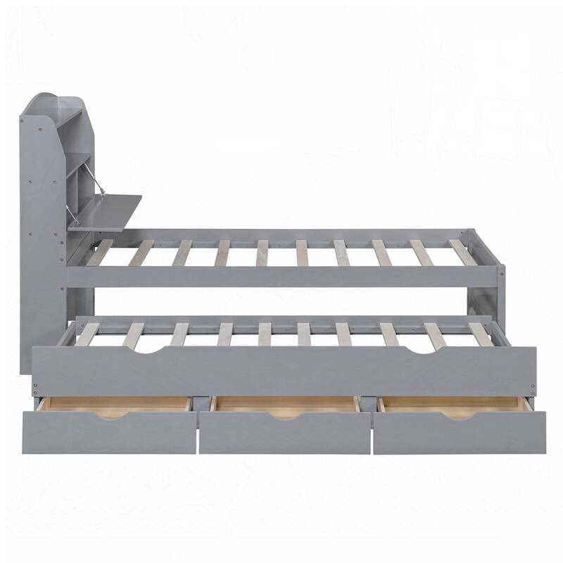 Wooden LED Platform Bed with Trundle