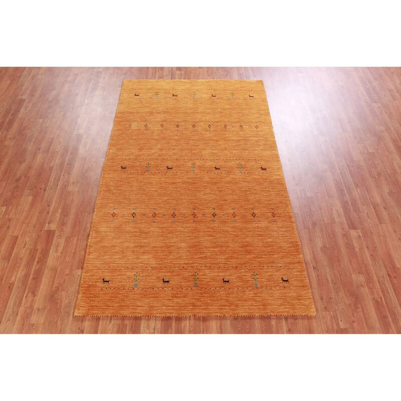 Hand Knotted Oriental 100% Wool Carpet Tribal Animal Pictorial Oranges & Rust Gabbeh Area Rug - 8' 0'' X 4' 10''