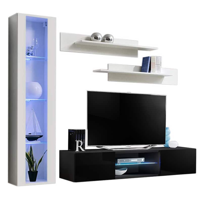 Fly G2 33TV Wall Mounted Floating Modern Entertainment Center - White/Black