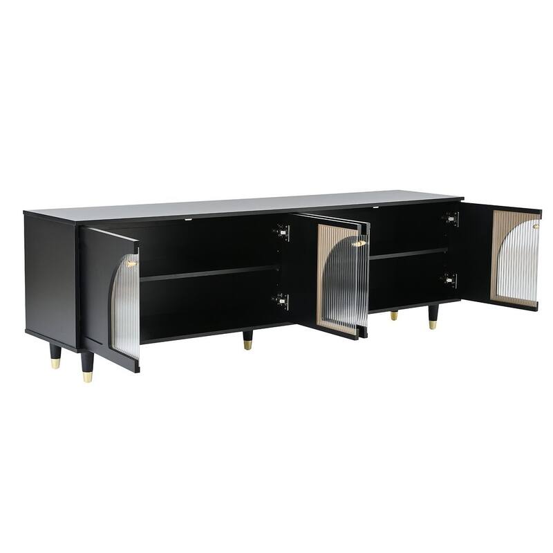 Retro Design TV Stand with Fluted Glass Doors and Adjustable Shelves for TVs Up to 78''