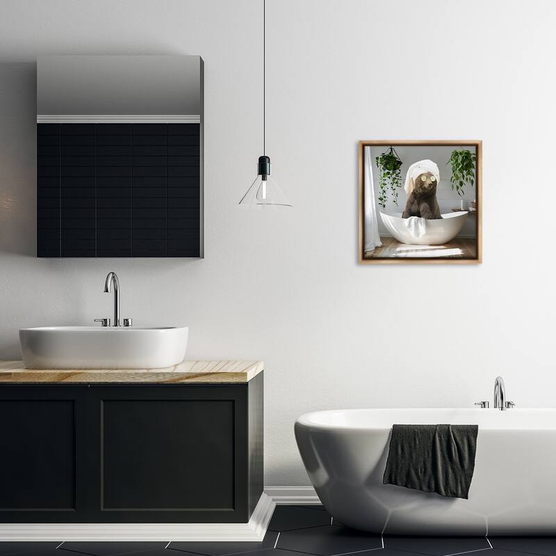 Stupell Bear in Refreshing Spa Bath Framed Floater Canvas Wall Art Design By CAD Designs