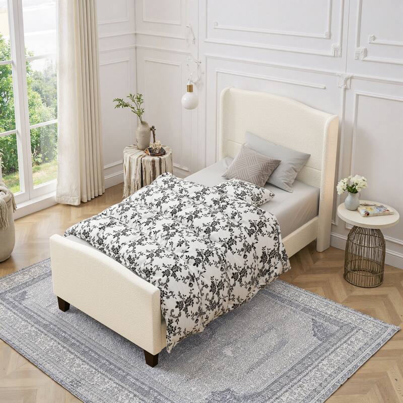 GDFStudio - Jane 49.21" High Back Upholstered Headboard Bed Frame with High Footboard