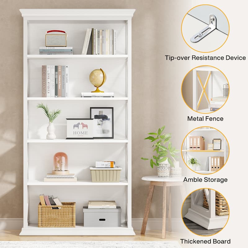 5-Tier Industrial Bookcase, 71 Inches Bookshelves and Bookcases