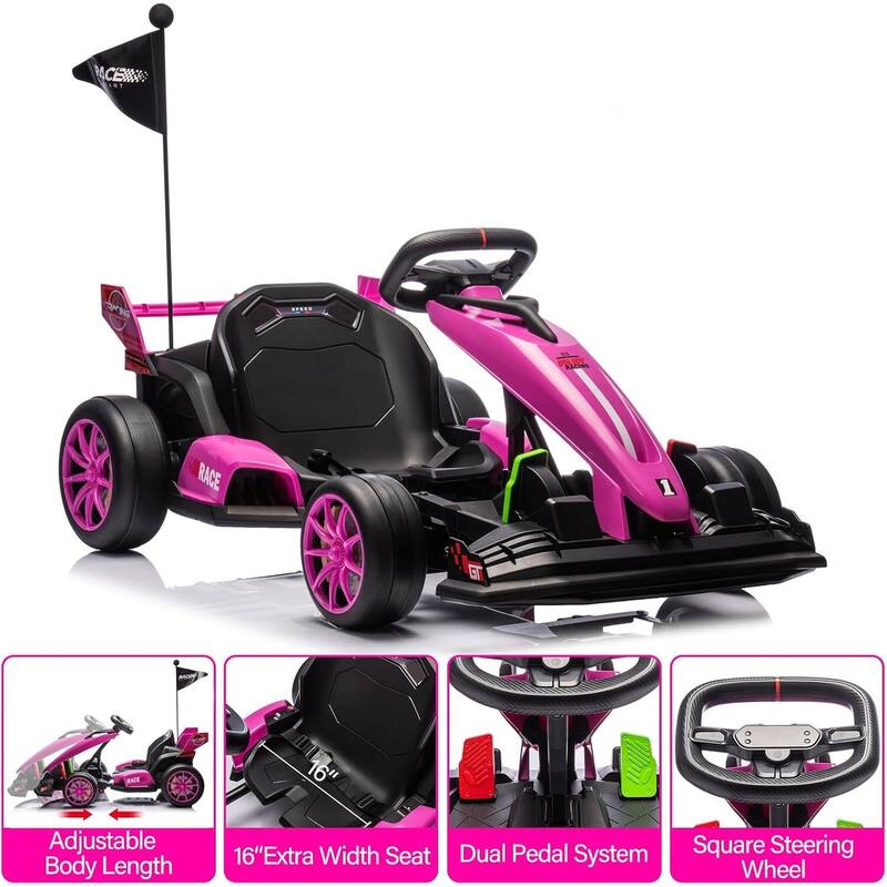 24V Go Kart, High Speed Drifting Kart Car Riding Vehicle Toy for Kids 6+ Years Best Gift