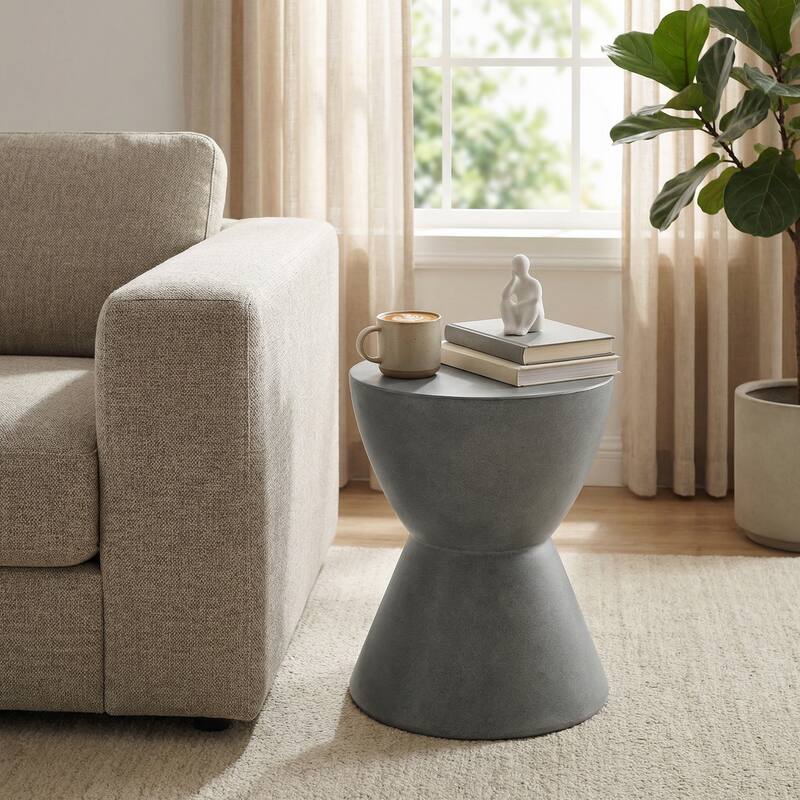 Christopher Knight Home - 15.25" Outdoor MGO Concrete Side Table with Hourglass Silhouette for Patio, Balcony, Poolside