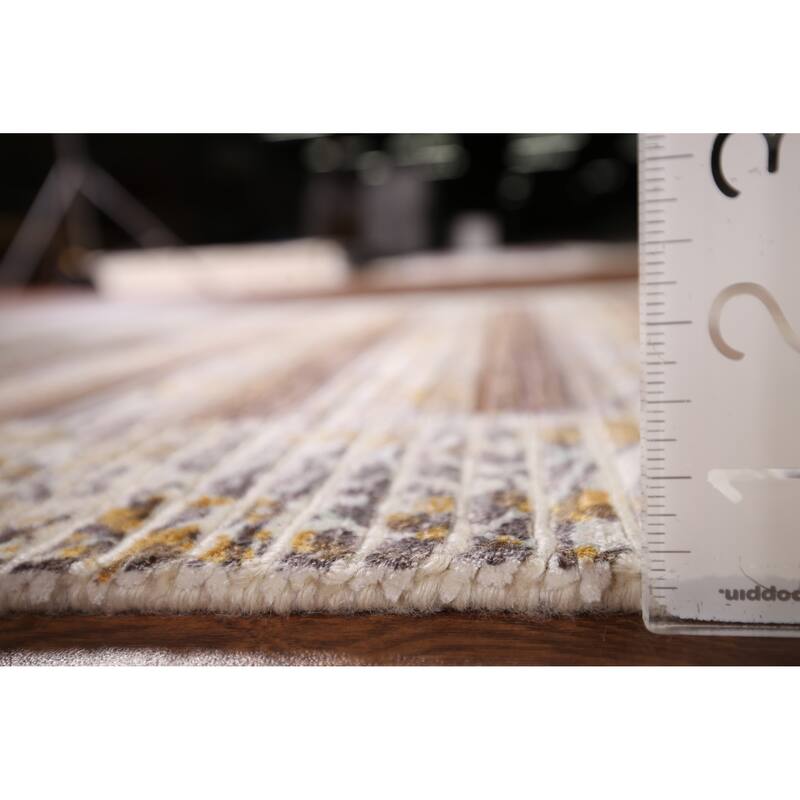 Striped Abstract Oriental Modern Accent Rug Hand-Knotted Wool Carpet - 2'9" x 4'10"