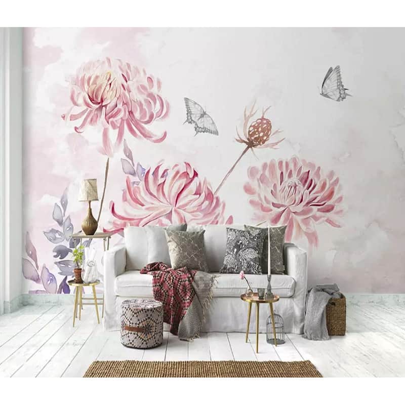 GK Wall Design Pink Dandelion Watercolor Retro Floral Removable Wallpaper