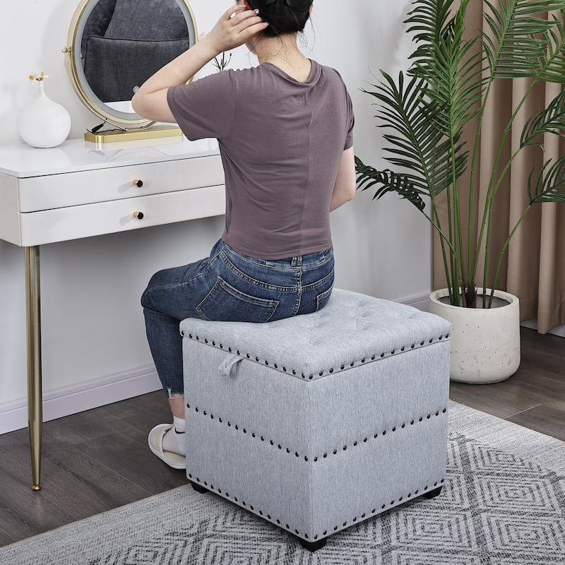 Adeco Fabric Square Storage Ottoman with Tray