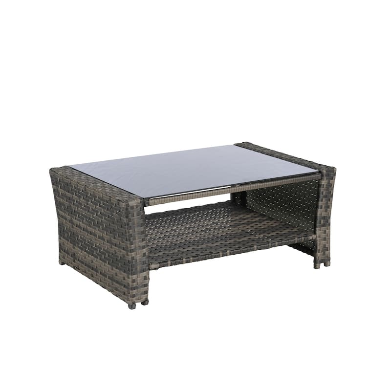 4-Piece Outdoor Grey Wicker Conversation Sofa Set with Coffee Table