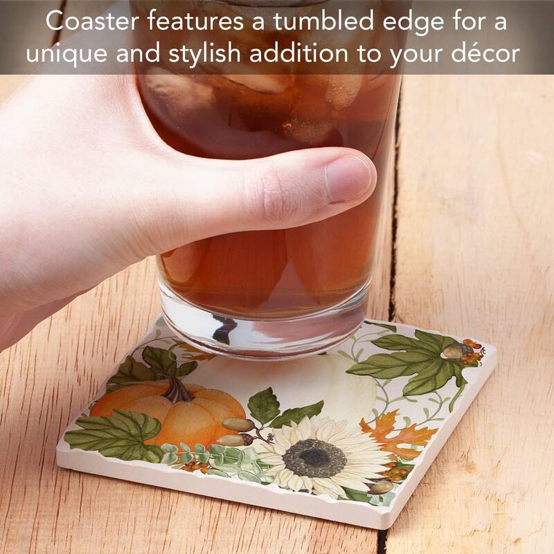 Absorbent Stone Tumbled Tile Coasters, Farmhouse Pumpkins, Set of 4