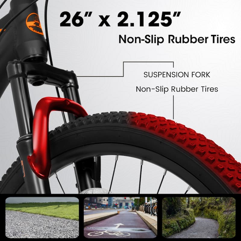 26 in Mountain Bike Adult Aluminum Frame Shock Absorbing Front Fork 21-Speed