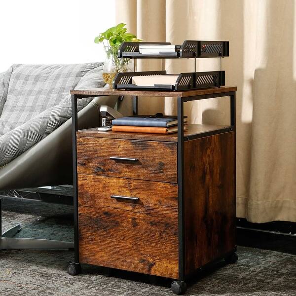 Mobile File w/ Drawers Rolling Filing Wood Storage