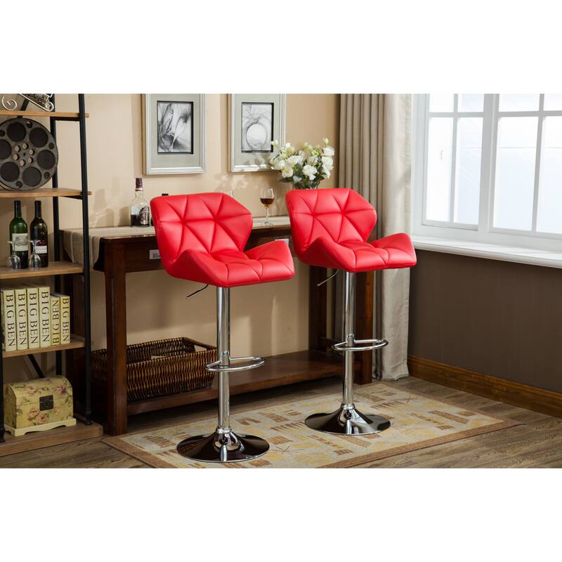 Adjustable Height Hidraulic Bar Stools Set of 2, Counter Height Faux Leather Chair with Footrest for Kitchen Island, Dining Room