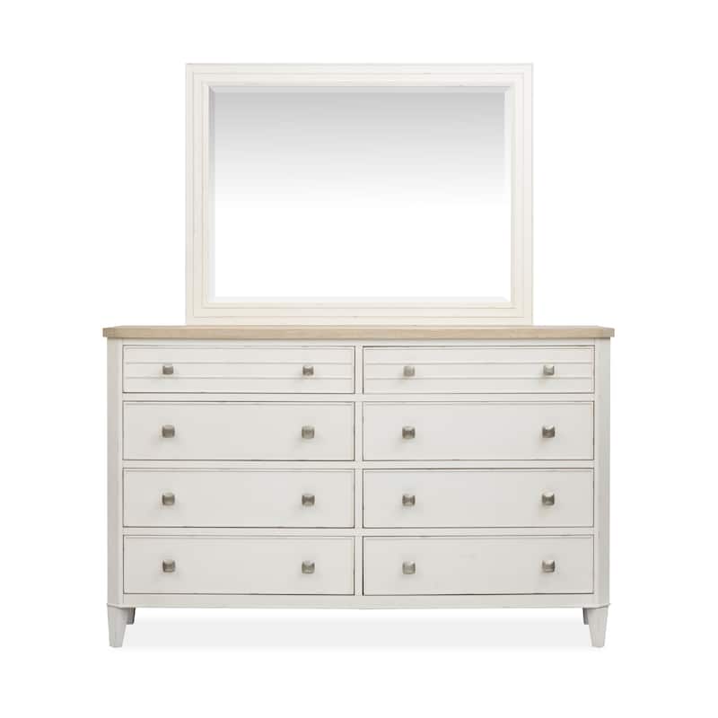 Salt Life Home Echo Isles Sea Pearl and Driftwood Double Drawer Dresser with Landscape Mirror