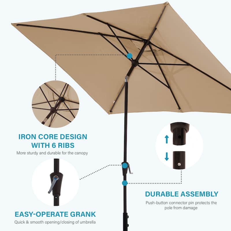 6.5*10ft Rectangular Patio Market Umbrella with Crank & Tilt, UV & Water-Resistant Canopy