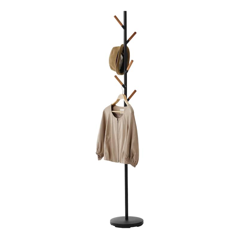Yamazaki Home Coat Rack, Steel, Holds 26.4 lbs - L 11.02 x W 11.02 x H 69.69 inches - Black