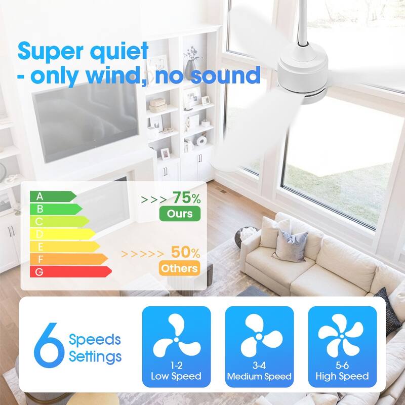 MLiAN 42 in 3 ABS Blades Indoor and Outdoor Ceiling Fan with Integrated LED and Remote Downrod