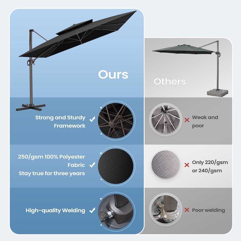 Outdoor Patio 10FT Square Cantilever Umbrella with 4-Piece Fillable Weighted Base