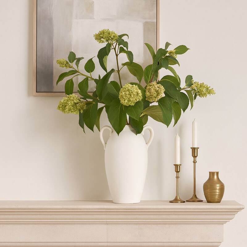 Neutral Ceramic Textured Amphora Jug with Handles Vase - White