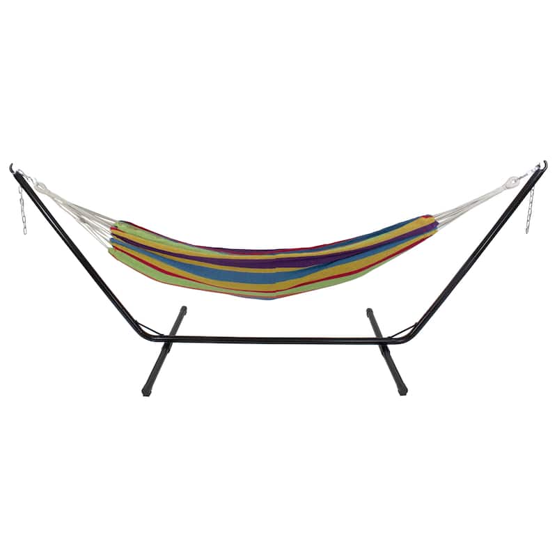 72" Yellow and Blue Striped Woven Double Brazilian Hammock - 73"
