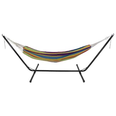 72" Yellow and Blue Striped Woven Double Brazilian Hammock - 73"