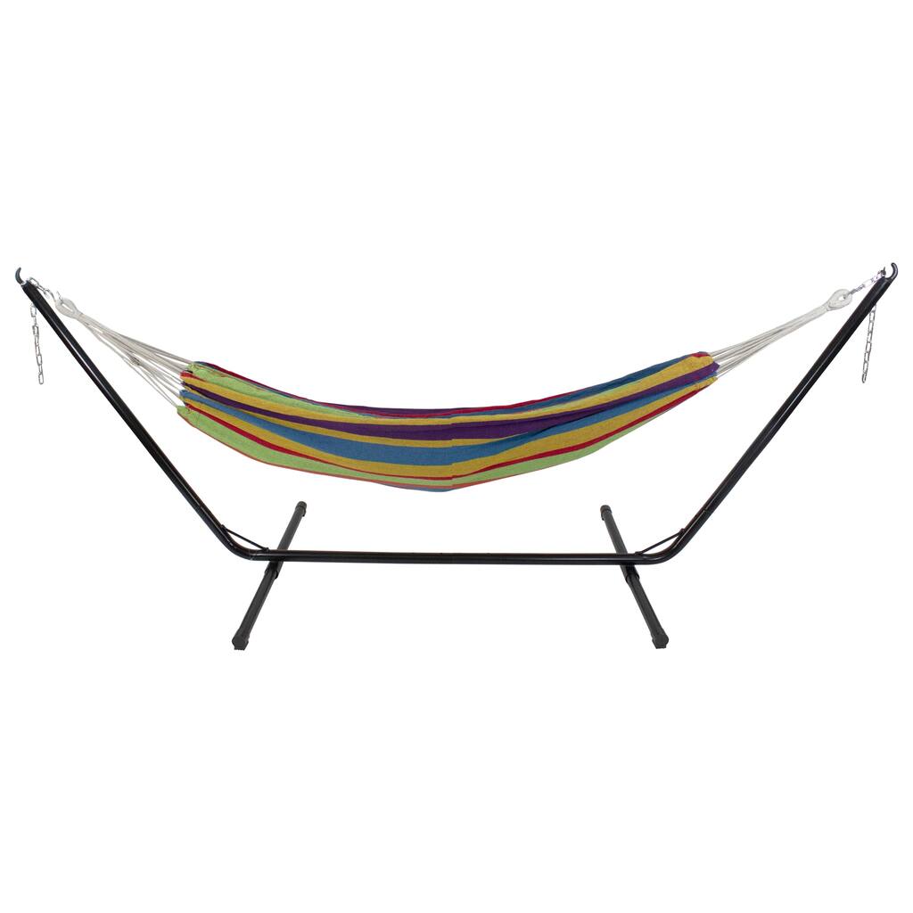 72" Yellow and Blue Striped Woven Double Brazilian Hammock - 73"