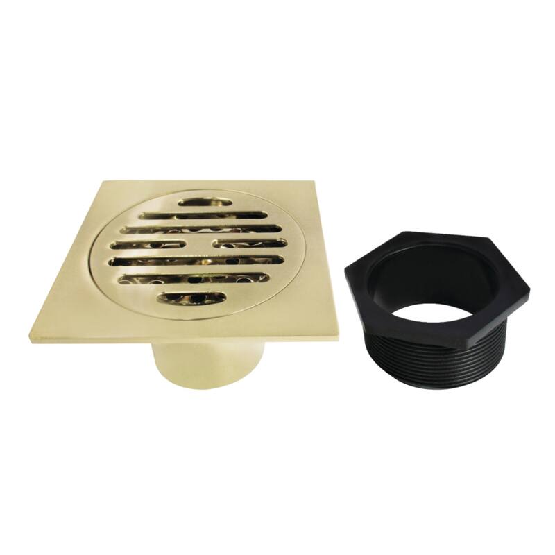 Watercourse Symmetric 4" Square Grid Shower Drain - Polished Brass