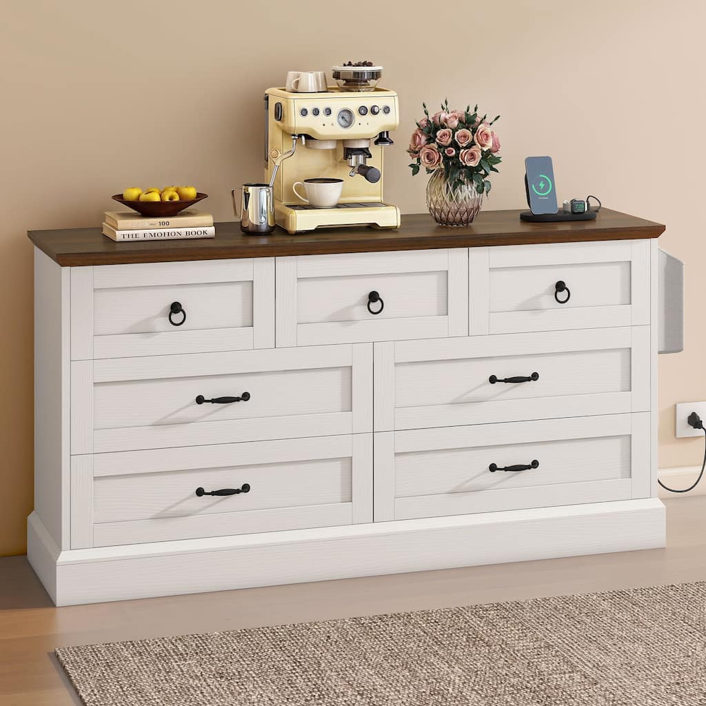 Moasis Farmhouse 59" 6 Drawer/7 Drawers Dresser Chest of Drawers Storage Organizer For Bedroom