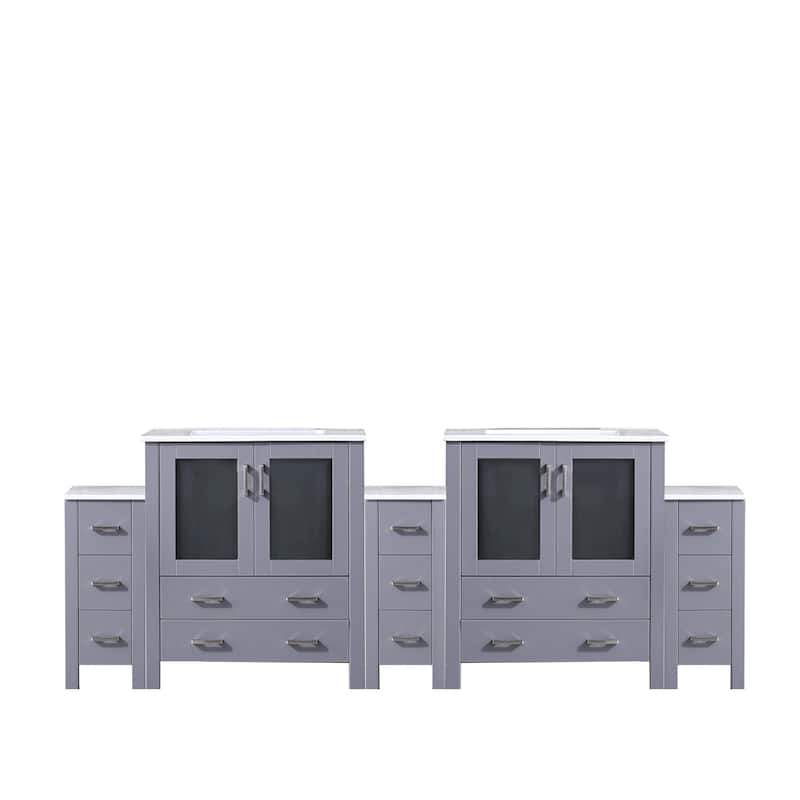 Volez Double Bath Vanity with Side Cabinets and White Ceramic Top - 96 - Dark Grey