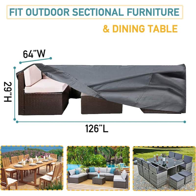 Outdoor Sectional Cover Heavy-Duty Waterproof Anti-UV Furniture Protector - 126"x64"x29"