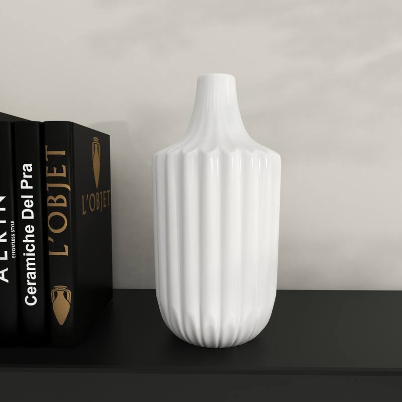 White Ceramic Fluted Decorative Vase