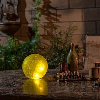 Alpine Corporation 7" Diameter Indoor/Outdoor Textured Glass Gazing Globe with LED Lights Yard Decoration, Yellow