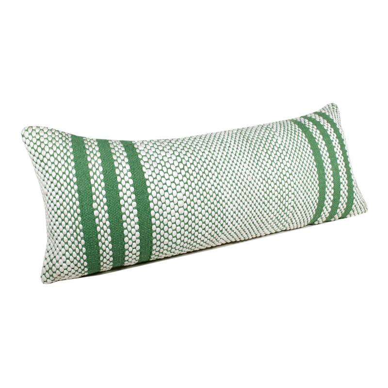 HomeRoots 14" X 36" Green And White 100% Cotton Geometric Zippered Pillow