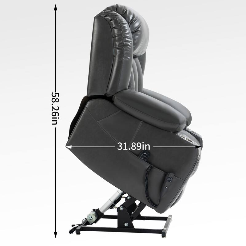 Roomfitters Dual Motor Power Lift Recliner Chair with 180 Degree Flat Recline Heat Massage Sofa with Cup Holders, Grey