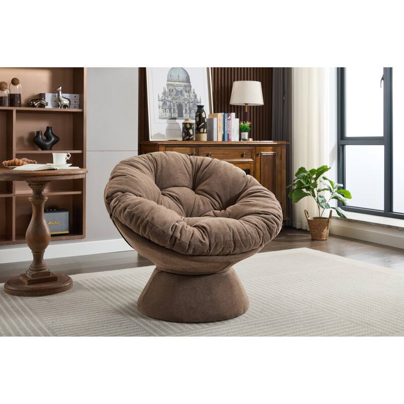 Oversized Swivel Accent Chair, 360-Degree Swivel Barrel Chair, Papasan Chair for Living Room and Bedroom Comfort - Brown