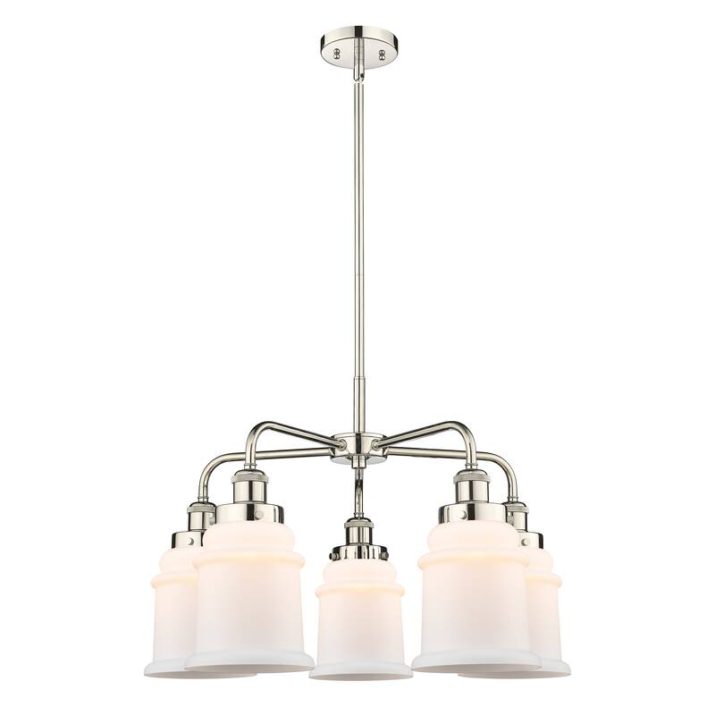 Innovations Lighting Canton - 5 Light 24" Stem Hung Chandelier - Polished Nickel/Matte White