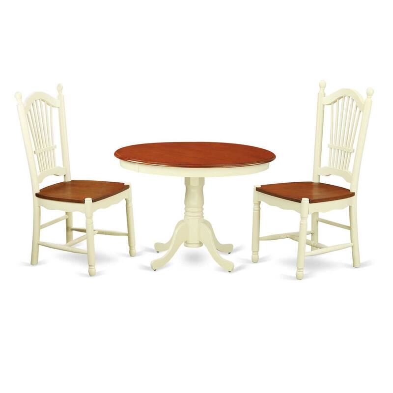 HomeStock 3-Pc Buttermilk and Cherry Solid Wood Top - Round Dining Room Set - Seats 4