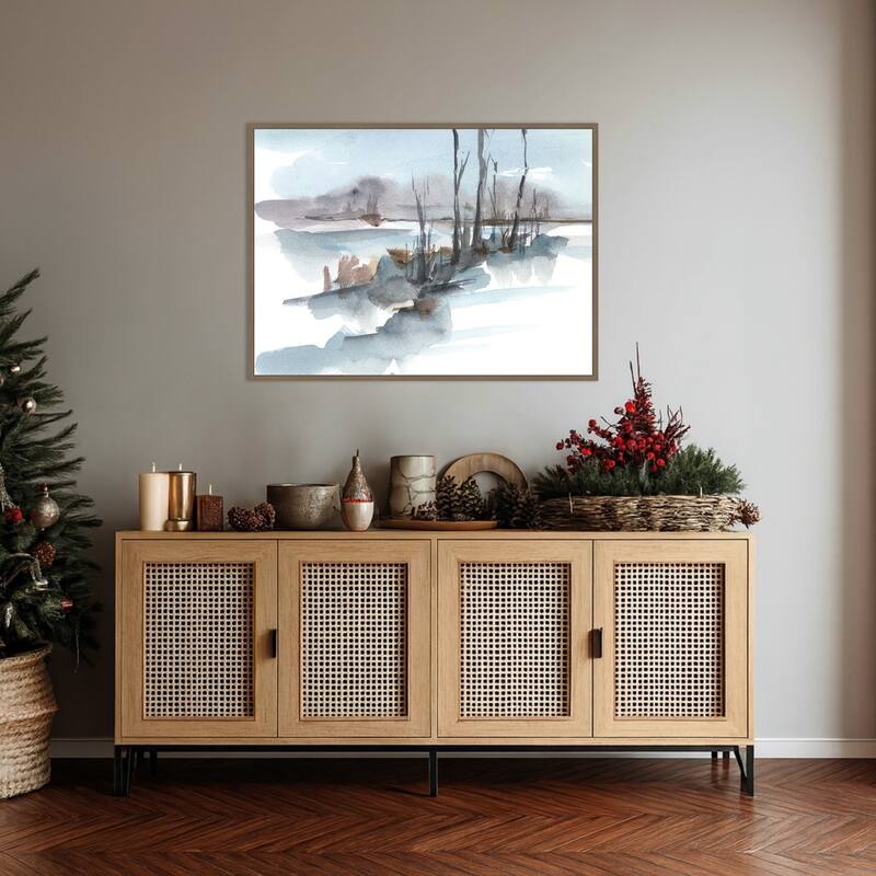 Winter Stream Watercolor I by Ethan Harper Framed Canvas Wall Art Print - Sylvie Dark Gold