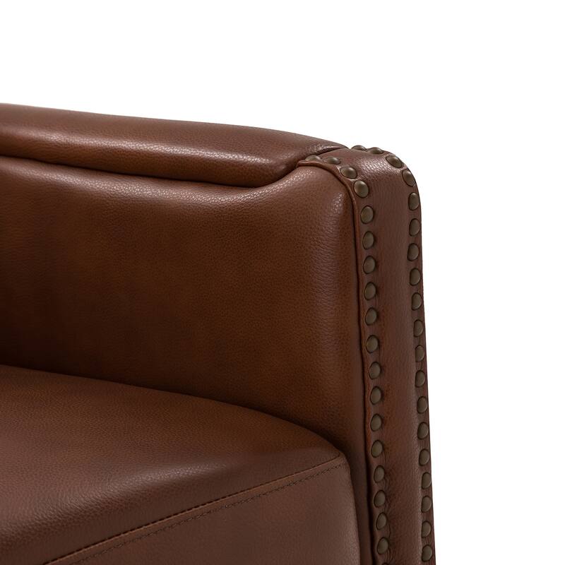 Pascual Classic Genuine Leather Swivel Chair With Nailhead Trim Arm by HULALA HOME