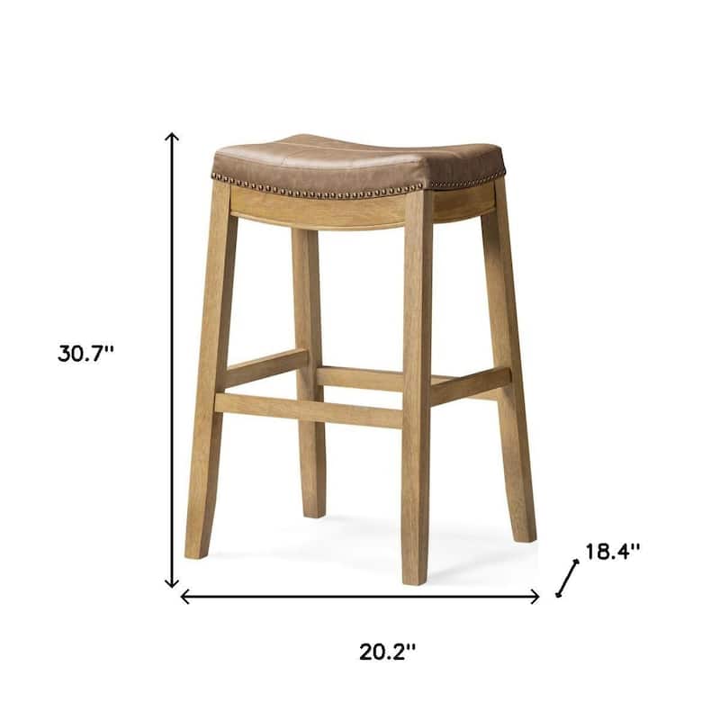 HomeRoots 31" Brown and Natural Faux Leather and Solid Wood Backless Bar Height Bar Chair