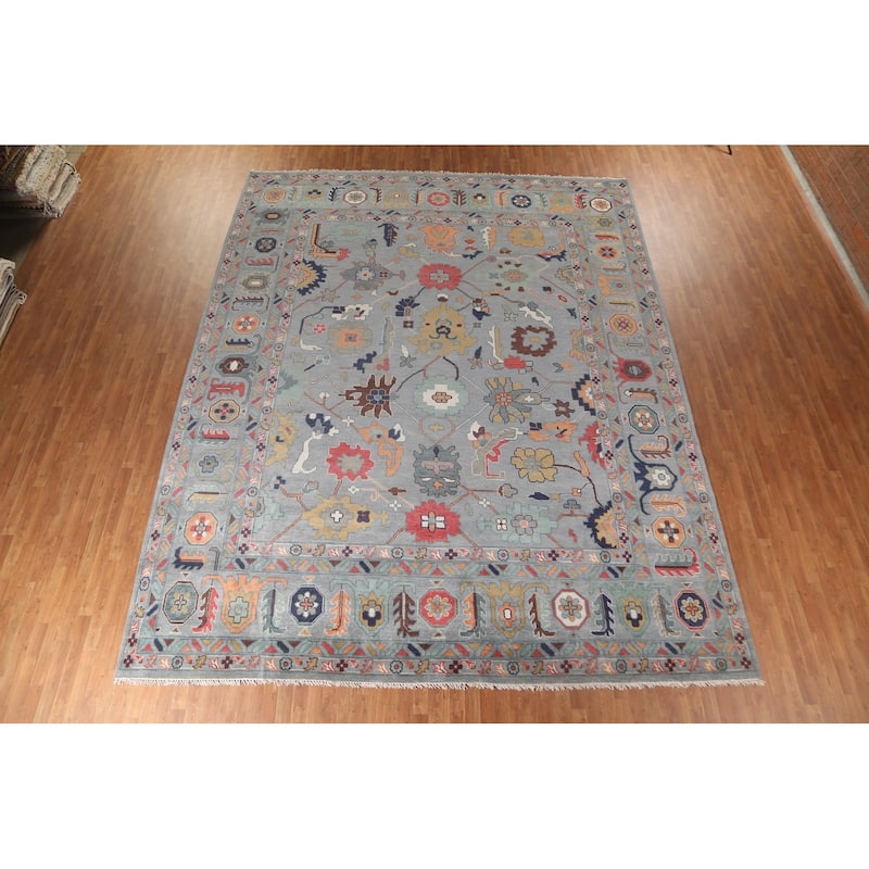 Gray Floral Oushak Oriental Large Area Rug Handmade Wool Carpet - 12'2" x 14'11"