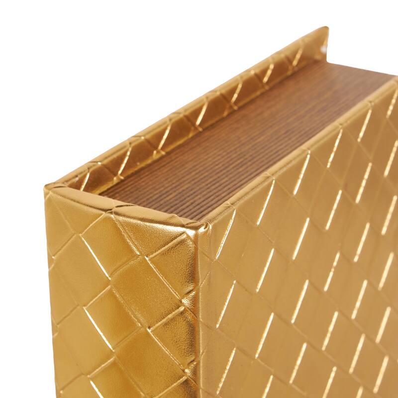 Gold Faux Leather Faux Book Storage Decorative Box with Metallic Finish (Set of 3)