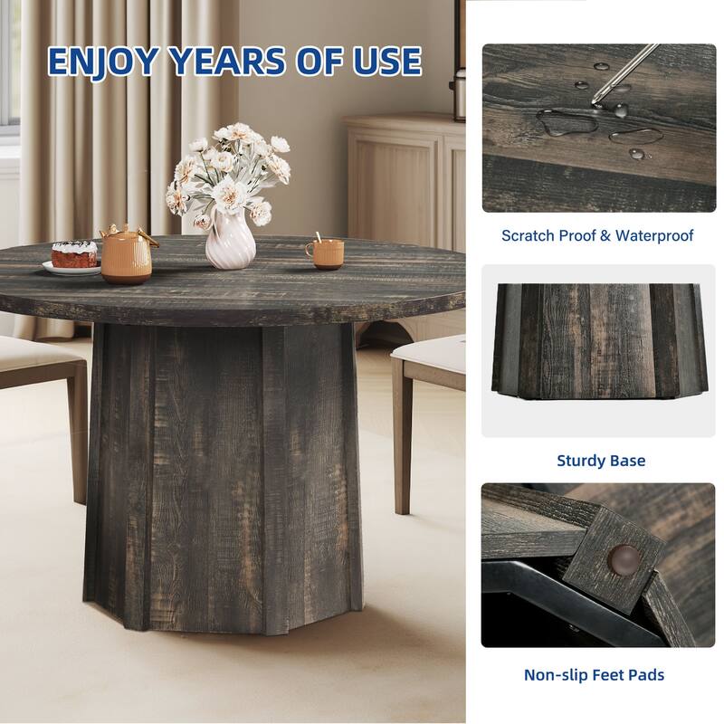 Moasis 47" Round Dining Table for 4, Kitchen Farmhouse Dinner Table