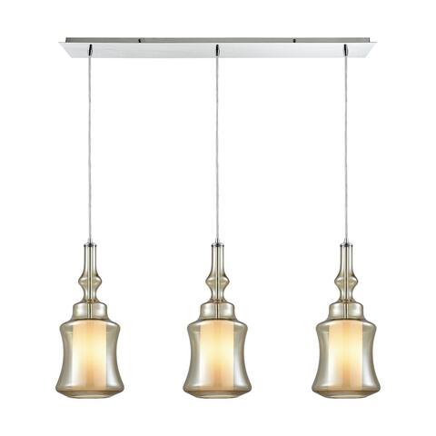 Alora 3-Light Linear Mini Pendant Fixture in Chrome with Champagne-plated and Opal White Glass