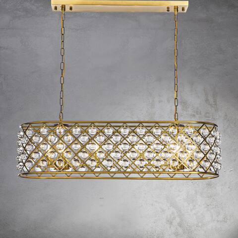 8-Light Mid Century Modern Gold Chandelier for Dining Room with Crystal Balls