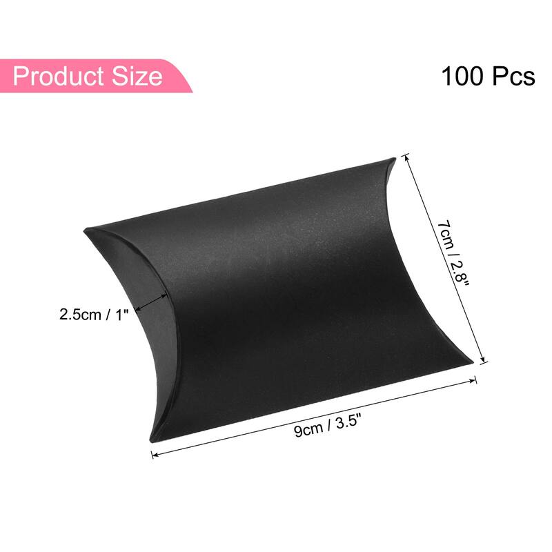 100Pcs Pillow Boxes 3.5 x 2.8 x 1 Inch Gift Boxes - Black
