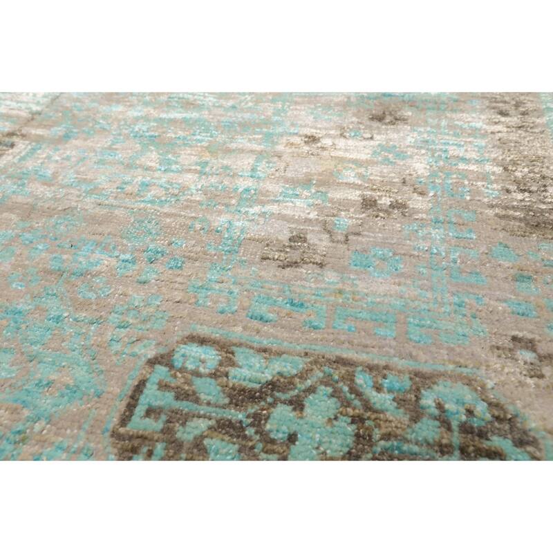 2'x3' Turquoise Tibetan Wool and Bamboo Silk Oriental Area Rug - 2' x 3'