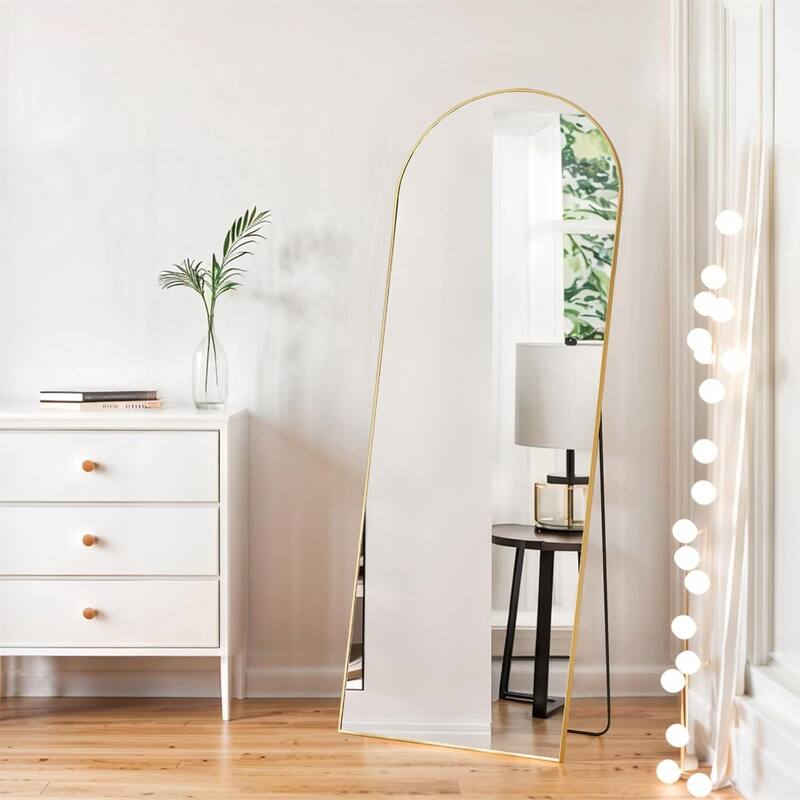 Arched Mirror Full Length, 16"x59" Body Wall Mirrors, Floor Standing,Tall Arch Mirror with Stand Aluminum Alloy Frame