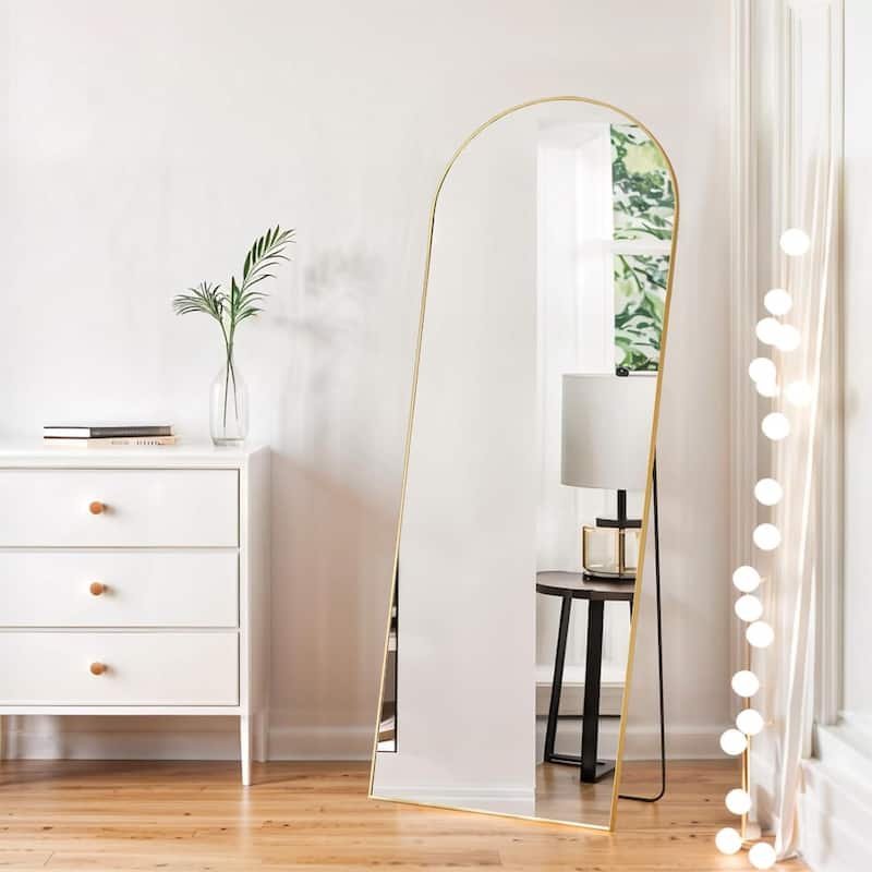 Full Length Mirror with Stand, Floor Mirror with Aluminum Alloy Frame for Bedroom, Standing Full Body Mirror for Wall, Cloakroom - 64"L x 21"W - Gold