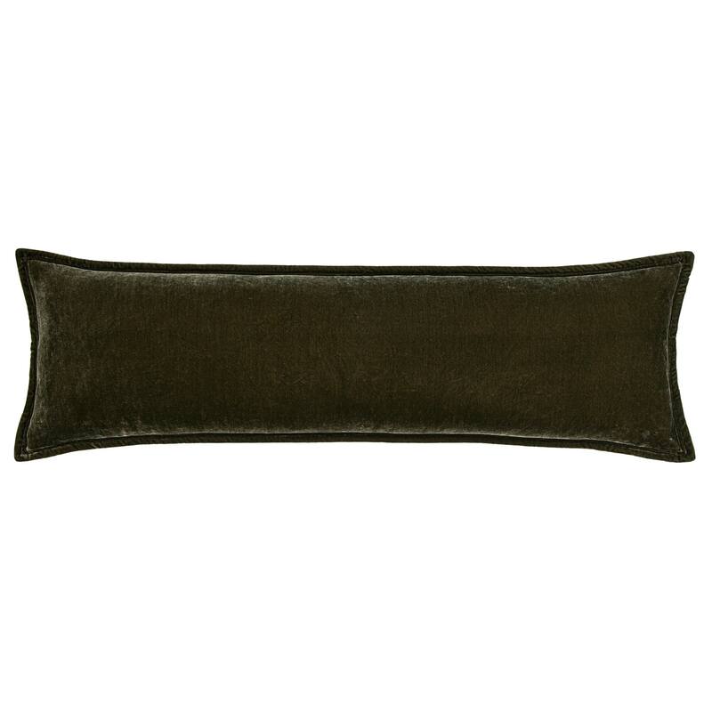 HiEnd Accents Stella Faux Silk Velvet Romantic Western Long Lumbar Pillow, 14"x42" - Fern Green